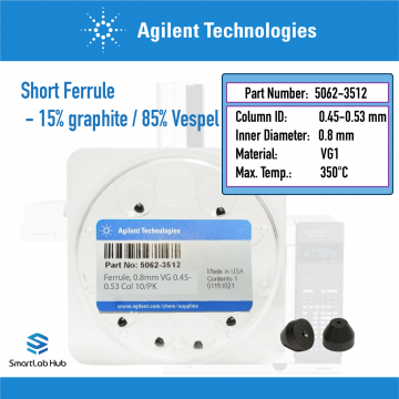 Agilent Ferrule, 0.8mm id, 15% graphite/85% Vespel, 0.45 to 0.53mm column, short, 10/pk Agilent Ferrule, 0.8mm id, 15% graphite/85% Vespel, 0.45 to 0.53mm column, short, 10/pk