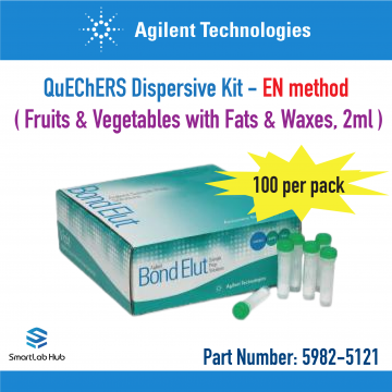 Agilent QuEChERS Dispersive Kit, Fruits and Vegetables with Fats and Waxes, EN method, 2mL, 100/pk Agilent QuEChERS Dispersive Kit, Fruits and Vegetables with Fats and Waxes, EN method, 2mL, 100/pk